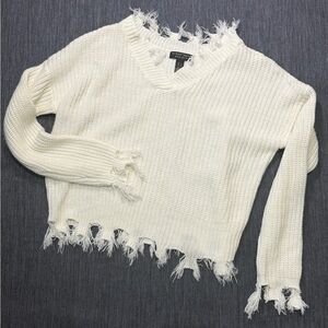 Streetwear Society Ivory Distressed Knit Sweater